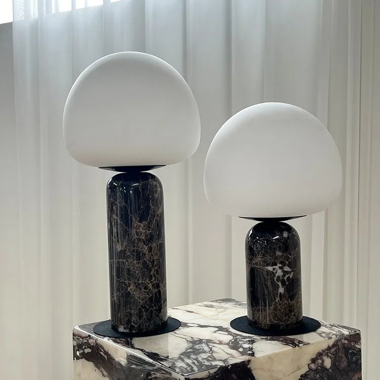 Nordic Marble Table Lamp with Matte White Glass Ball | E27 Bedside Desk Light