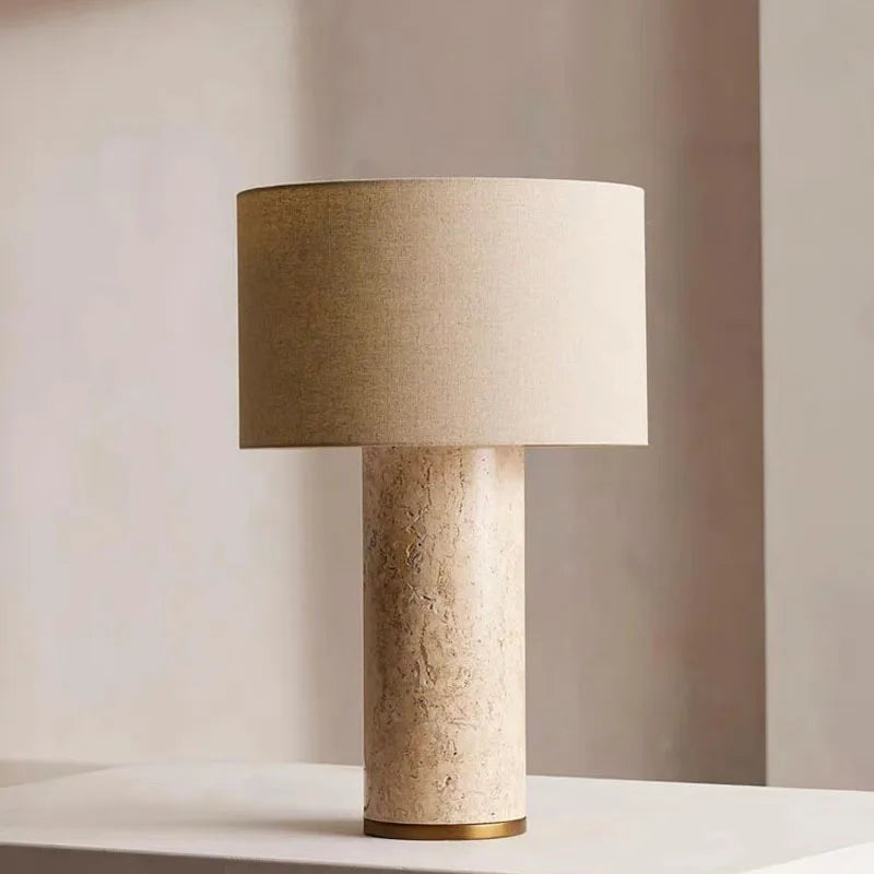 Nordic Natural Cave Stone Desk Lamp for Living Room Wabi-Sabi Designer Creative Decorative E27 Table Lamp with Fabric Lampshade