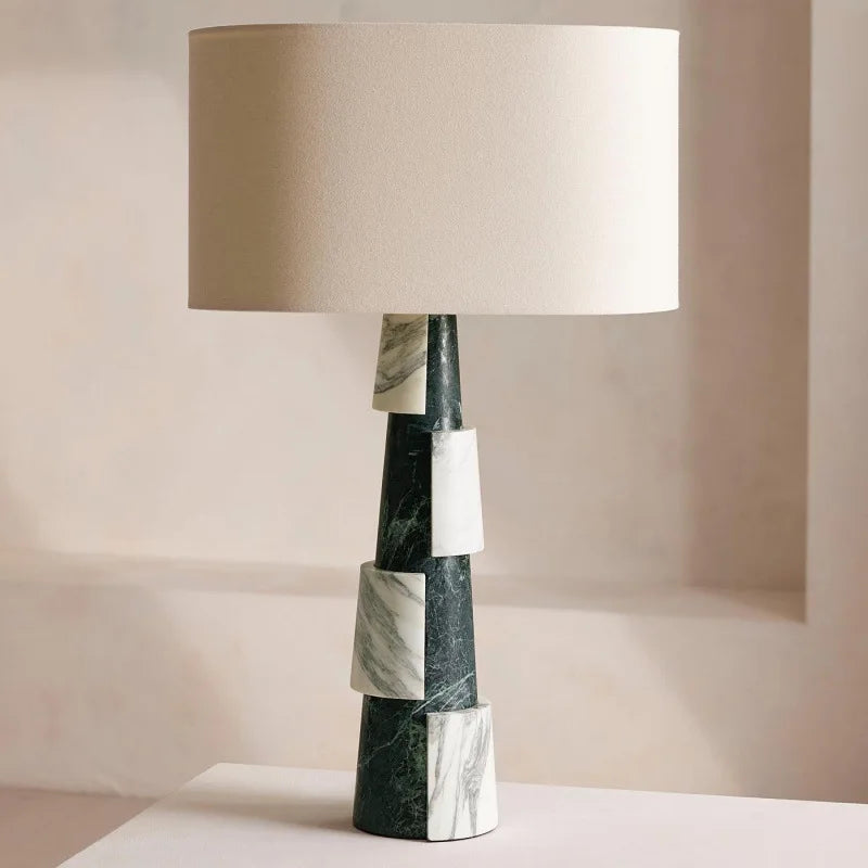 Designer Italian Luxury Green Marble Desk Lamp For Living Room Home Decor Artistic Misha Table Lamp With Fabric Lampshade