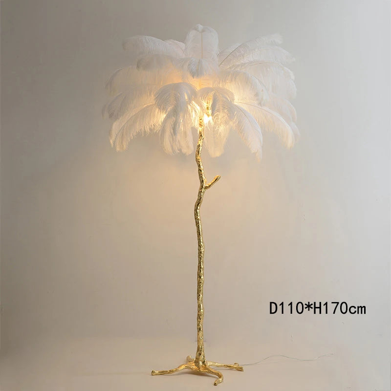 Modern Minimalist Bedroom Living Room LED E14 Pink White Feather Floor Lamp Romantic Interior Decoration Resin Standing Fixture