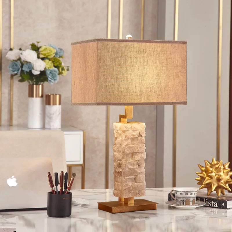Modern Designer Marble Table Lamp For Living Room Home Decor European Relief E27 Led Bulb Desk Lamp With Square Fabric Shade