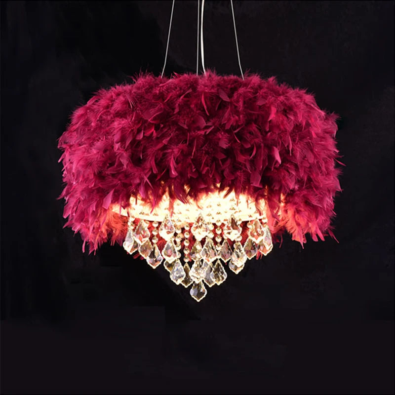Nordic European Post-Modern Crystal Feather Chandelier, Creative Romantic E27 Ceiling Lamp for Dining Room, Modern Hanging Light