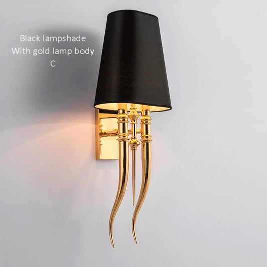 Modern Creative Iron Antler Wall Sconce Light for Living Room Home Decor, Fabric Lampshade Bedroom E14 LED Bulb Wall Lamp