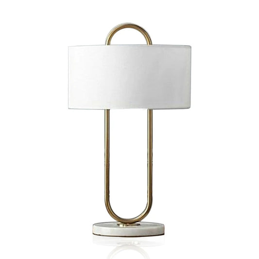 Simple Modern Golden Metal Plating Table Lamp Living Room Bedroom Study Decor White Cloth LED E27 Lighting Desk Fixture