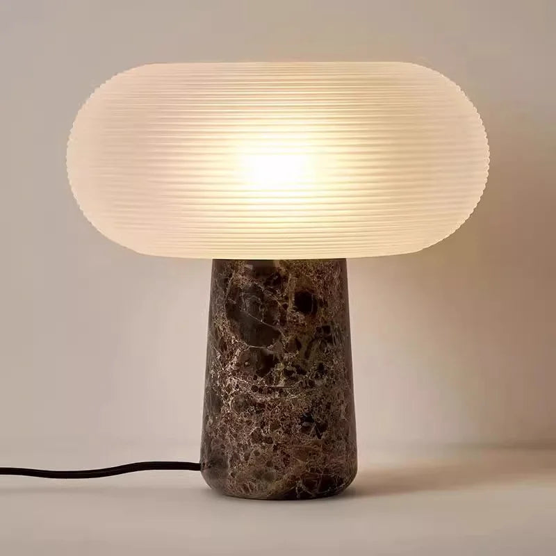 Postmodern Minimalist Natural Brown Marble Desk Lamp With White Glass Lampshade Luxury Art For Living Room Home Decor G9 Bulb
