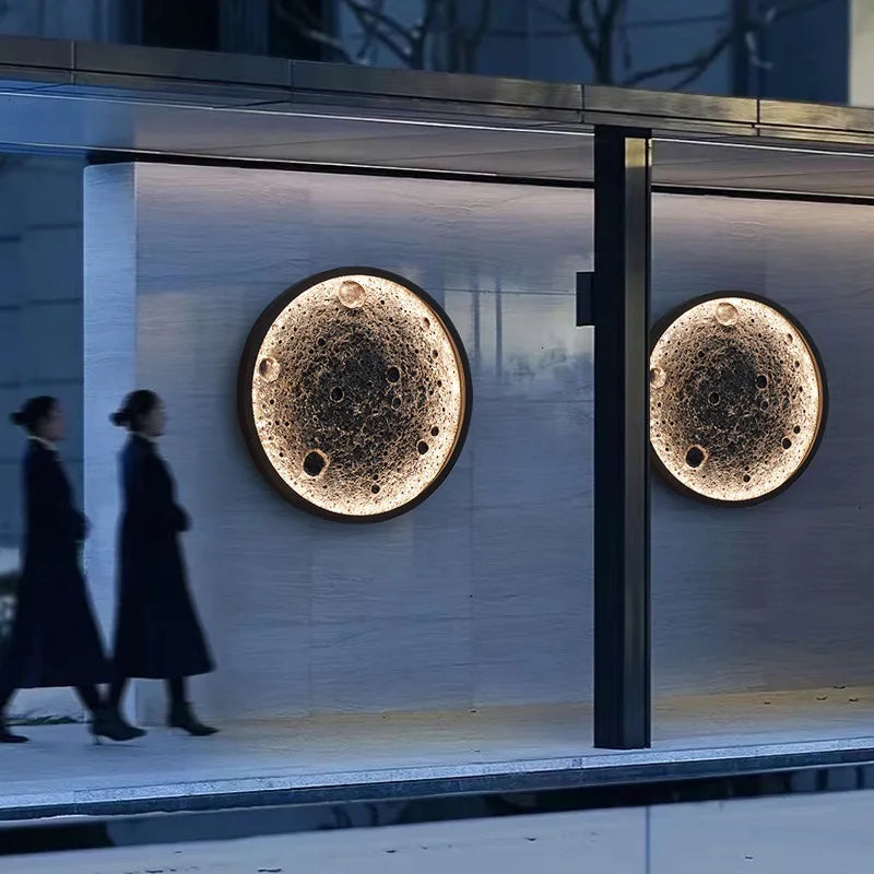 Modern Creative Embossed Moon LED Wall Lamp Outdoor IP65 Waterproof Lighting Garden Decoration Living Room Dining Room Sconce
