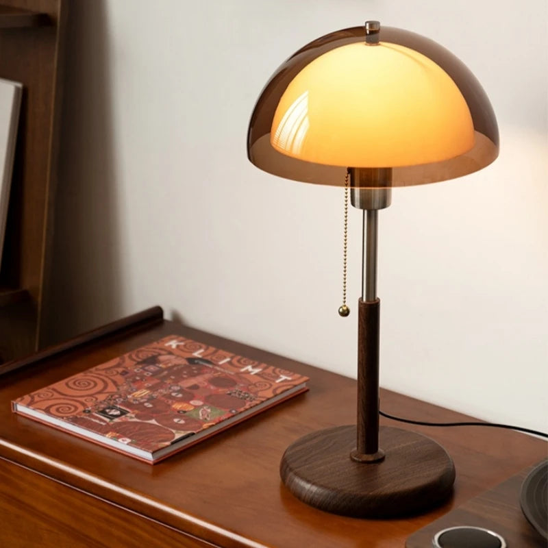 Mid-Century Modern Mushroom Table Lamp with Pull Chain | Retro Bedside & Desk Light for Living Room, E27 LED