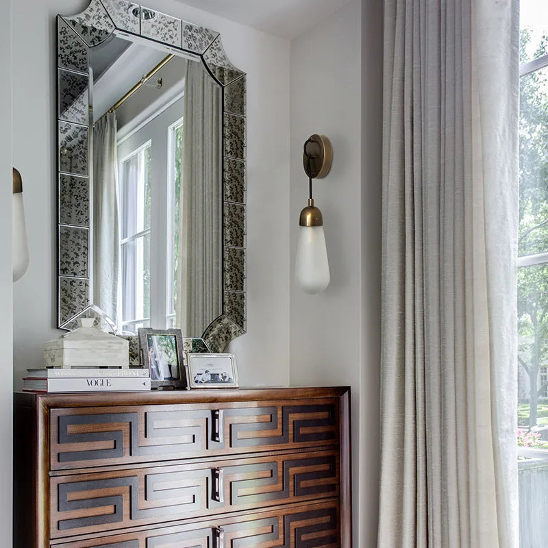 Vintage Antique Brass Teardrop Glass Wall Sconce | Frosted Bedside & Vanity Light for Bedroom & Living Room