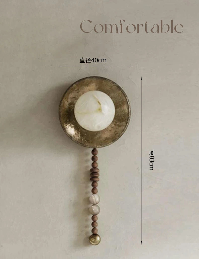American Retro Nostalgic Imitating Marble Wall Lamp For Living Room Home Decor Wabi-sabi G9 Led Bulb Iron Wall Light Wood Beads