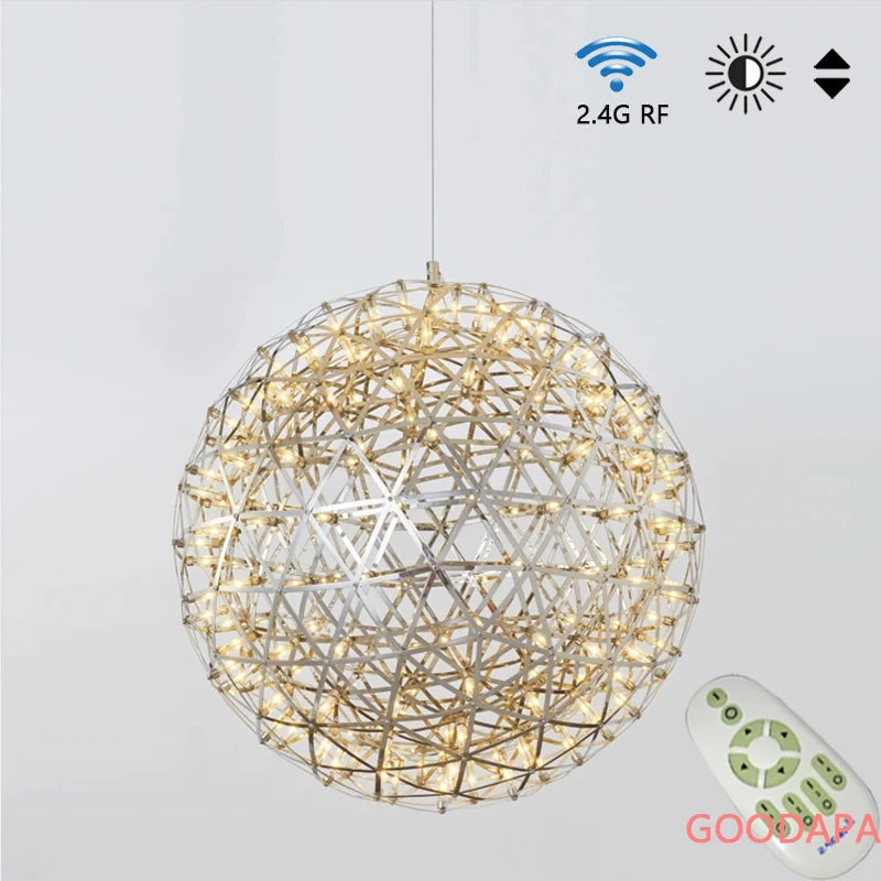 Modern Brief Loft Spark Ball LED Pendant Lighting Fixture Firework Stainless Steel  Remote Control Dimming 110-240V Accessories