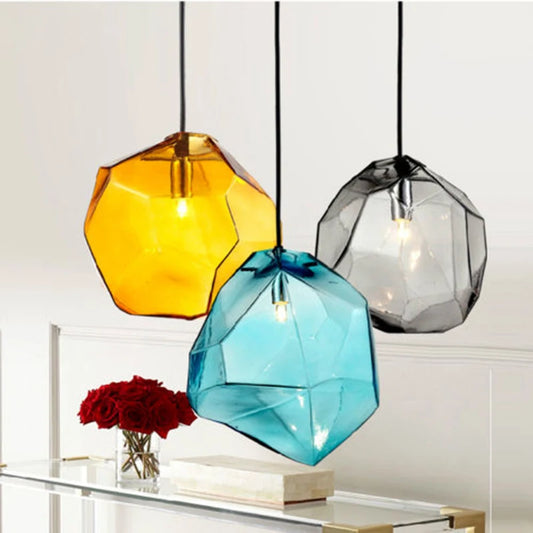 Modern Stone Texture & Tri-Color Frosted Glass Pendant Light, Nordic Industrial LED Hanging Lamp with E27 Bulb for Dining Room