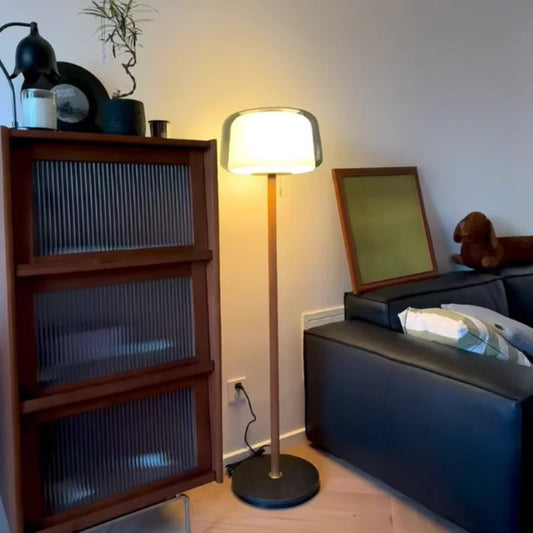 Nordic Double Glass Floor & Table Lamp with Pull Chain | Solid Wood Standing Light for Living Room & Bedroom