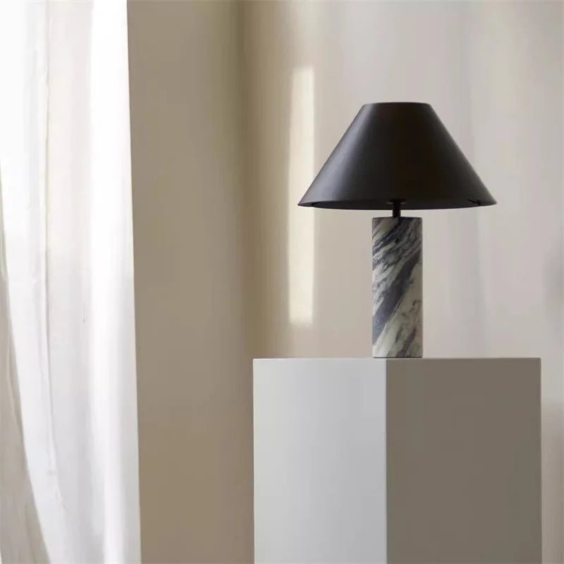 Italian Natural Marble Desk Lamp For Living Room Home Decor Creative Minimalist Wabi Sabi Stone Table Lamp With Fabric Lampshade