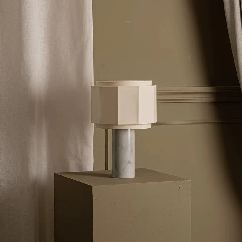Danish Red Travertine Marble Table Lamp For Living Room Home Decor Ambience E27 LED Bulb Desk Lamp With Fabric Lampshade