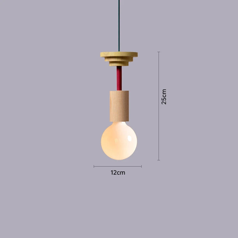 Modern Solid Wood Pendant Lamp LED E27 Customizable Color Design for Dining Table Bedside Study Room Indoor Hanging Lighting