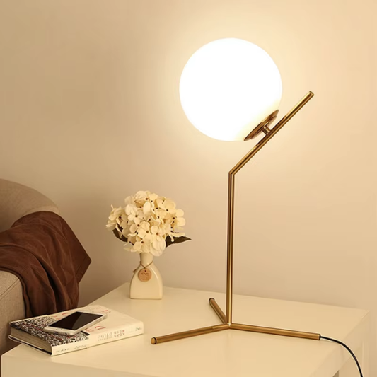 Nordic Glass Globe Desk Lamp | Antique Brass Tripod Base | Ambient Warm Light