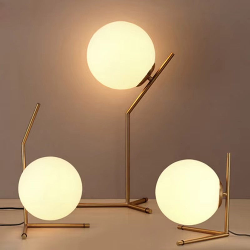 Nordic Glass Globe Desk Lamp | Antique Brass Tripod Base | Ambient Warm Light