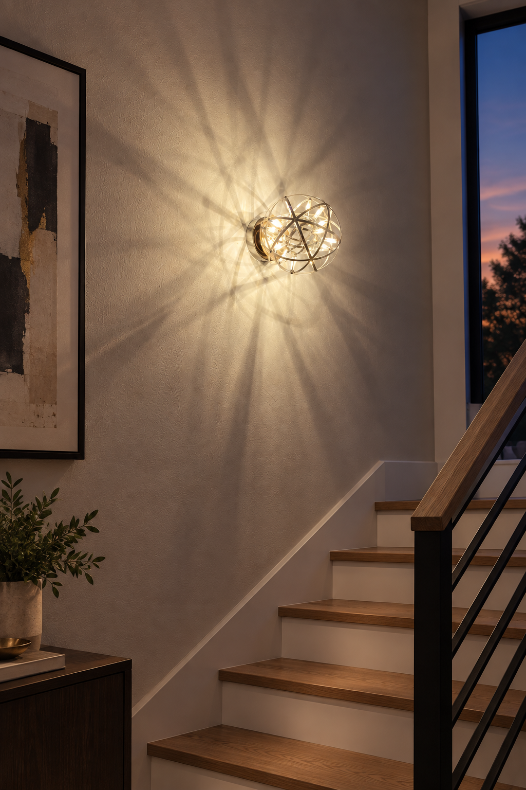 raimond ball wall lamp at stair case