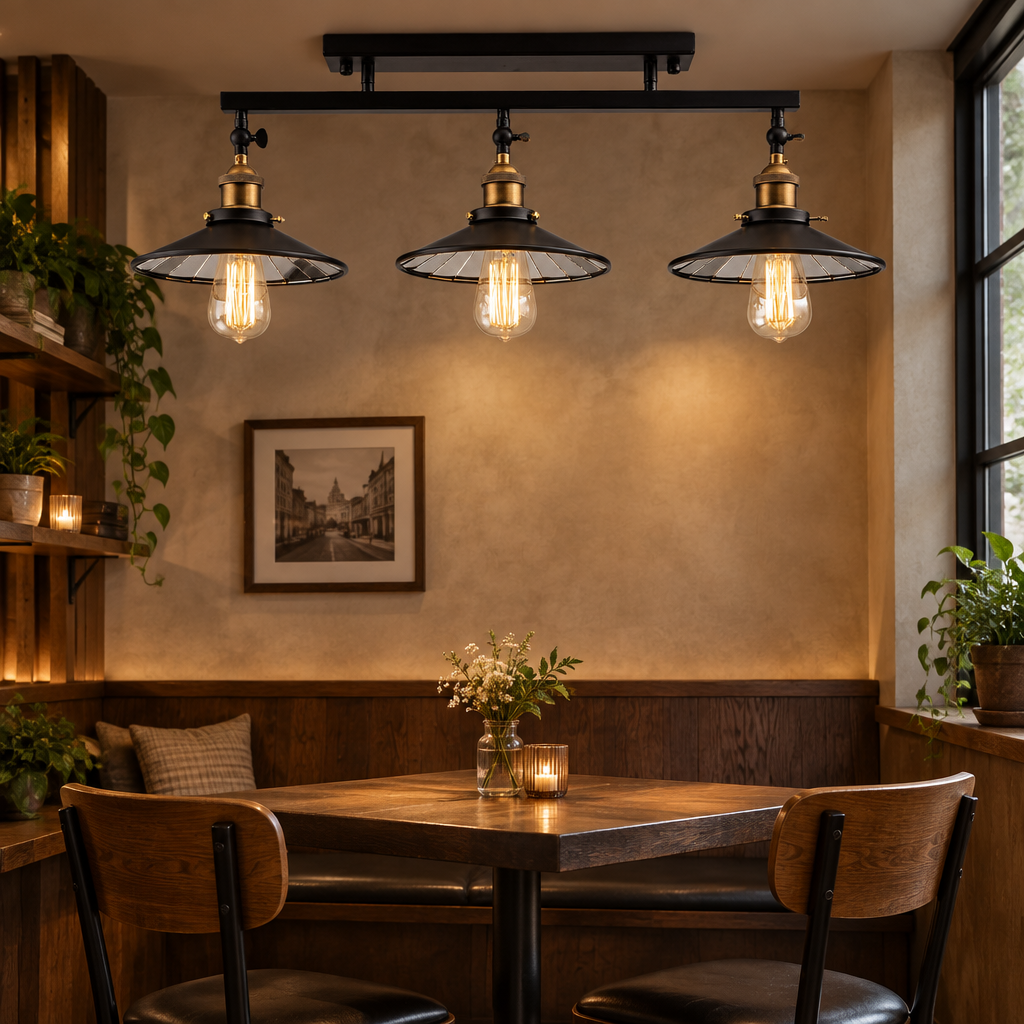 Black 3-lights mirror pendant light in coffee corner