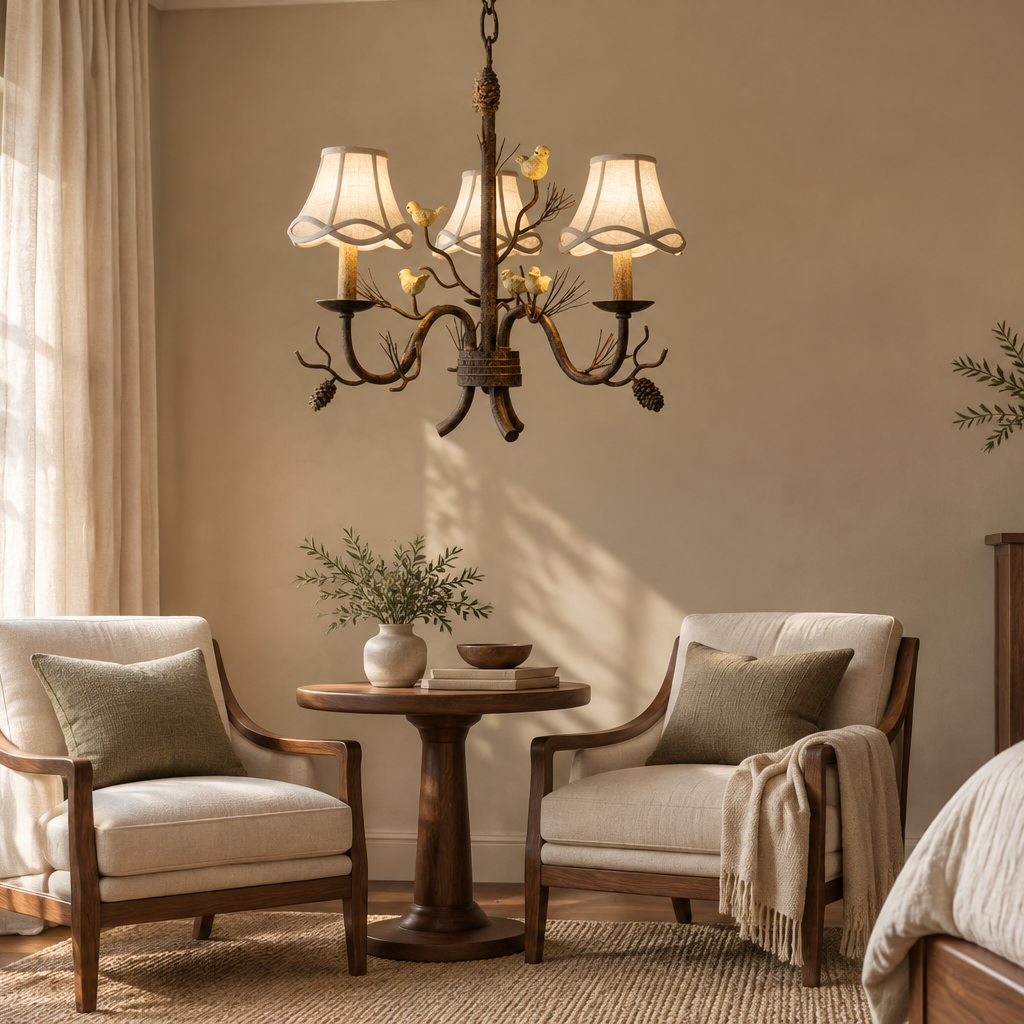 Branch chandelier bedroom scene image