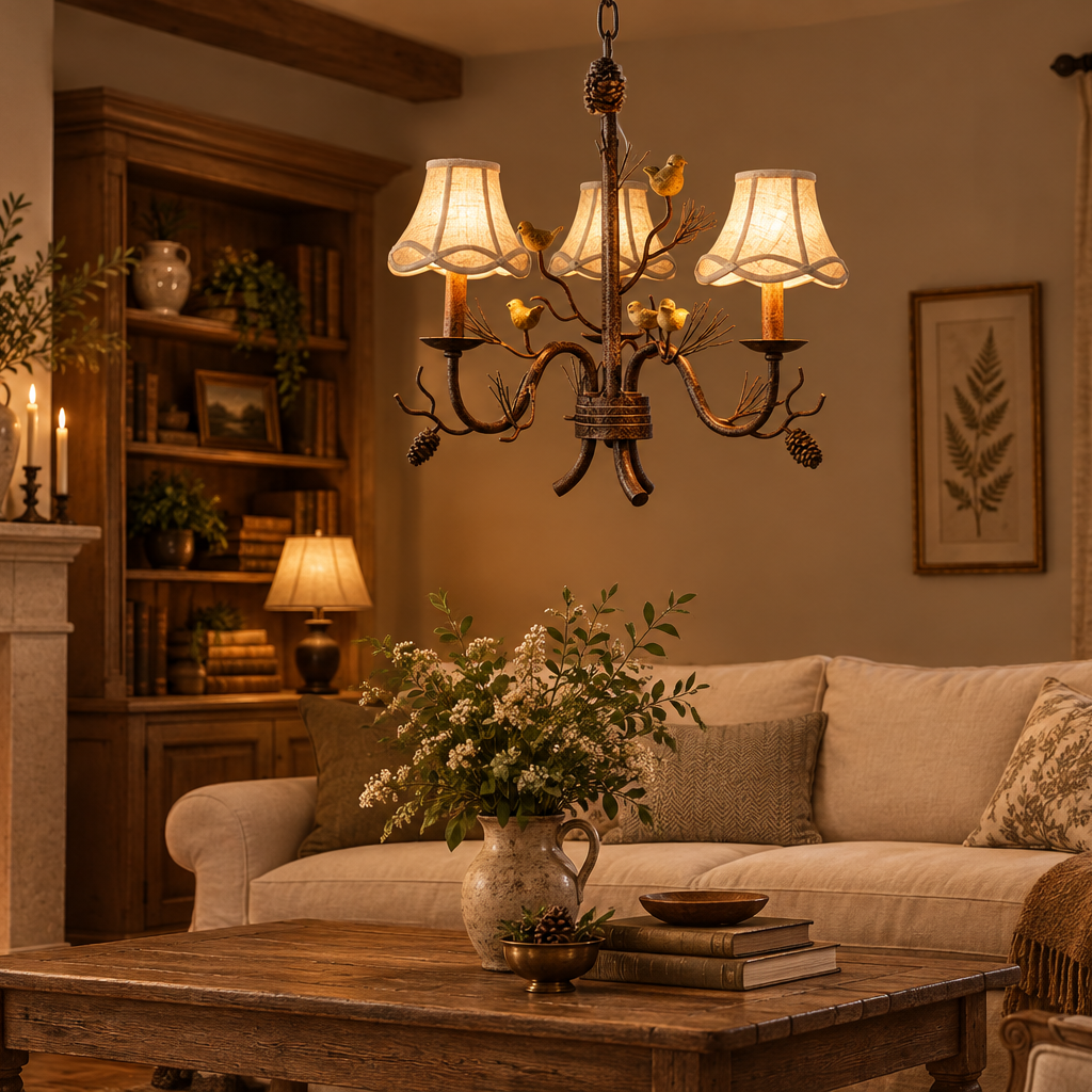 Branch chandelier living room scene image