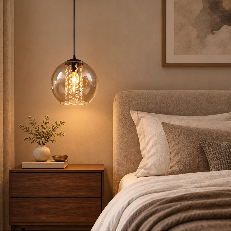 amber glass ball pendant light for bedroom
