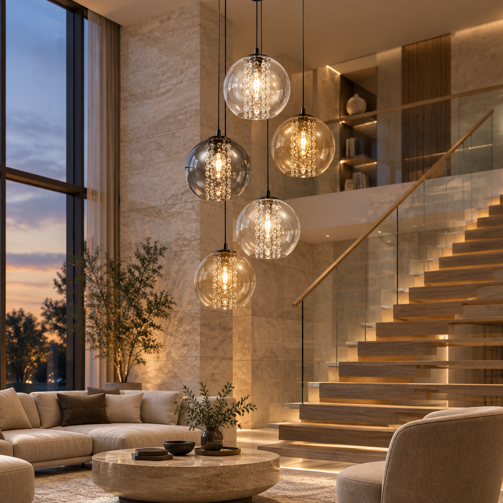 Crystal glass ball pendant light for high living room