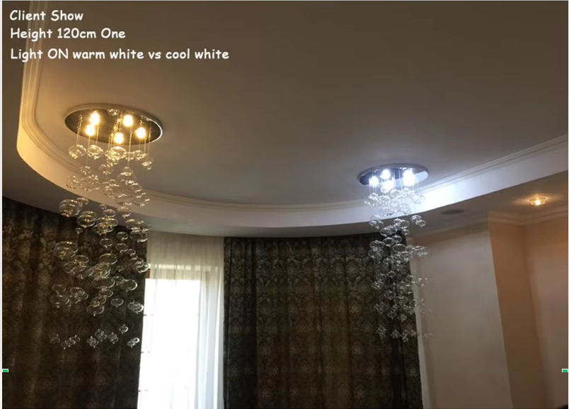  Murano Due Concave Bubble Glass Pendant Light (Height 120cm, warm white vs cool white comparison)