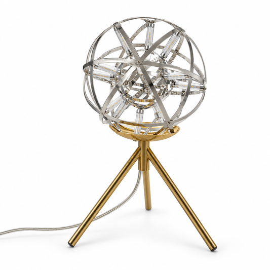 Raimond Ball Desk Lamp spherical LED light on tripod base, unlit against white background