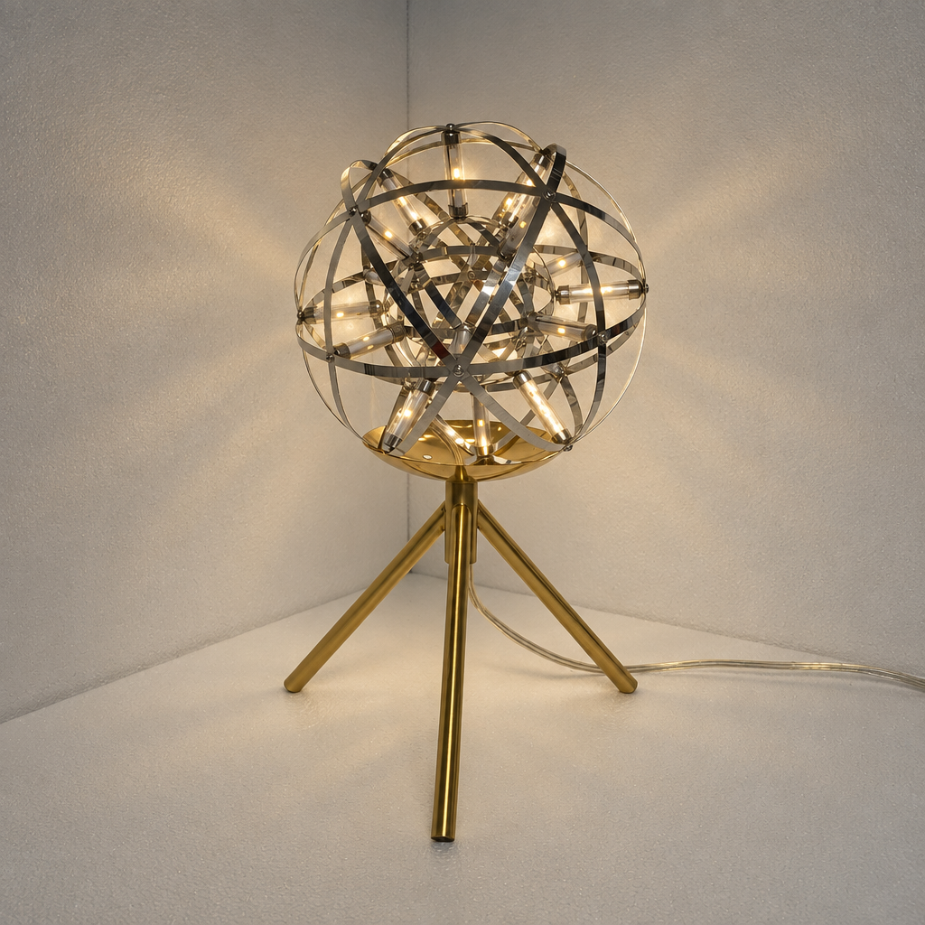 Raimond Ball Desk Lamp illuminated with warm glow