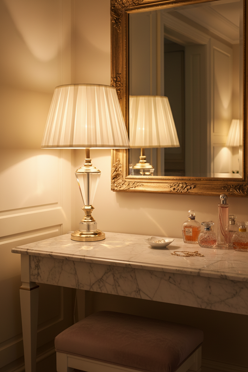Luxury Crystal Table Lamp on Bedroom Vanity