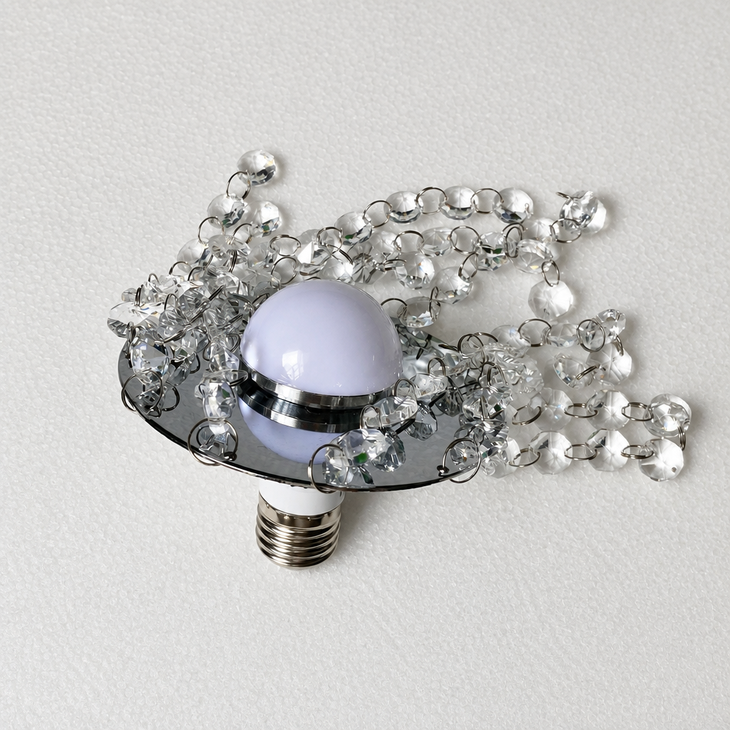 White hemispherical acrylic diffuser with crystal strands